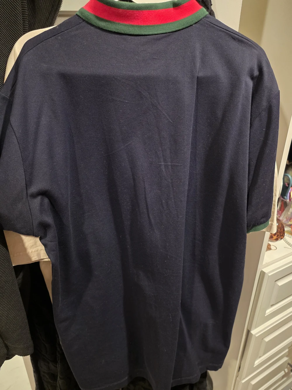 Two (2) Gucci Navy Polo with Cream Collar and Red-Blue Stripe Bundle 2xl